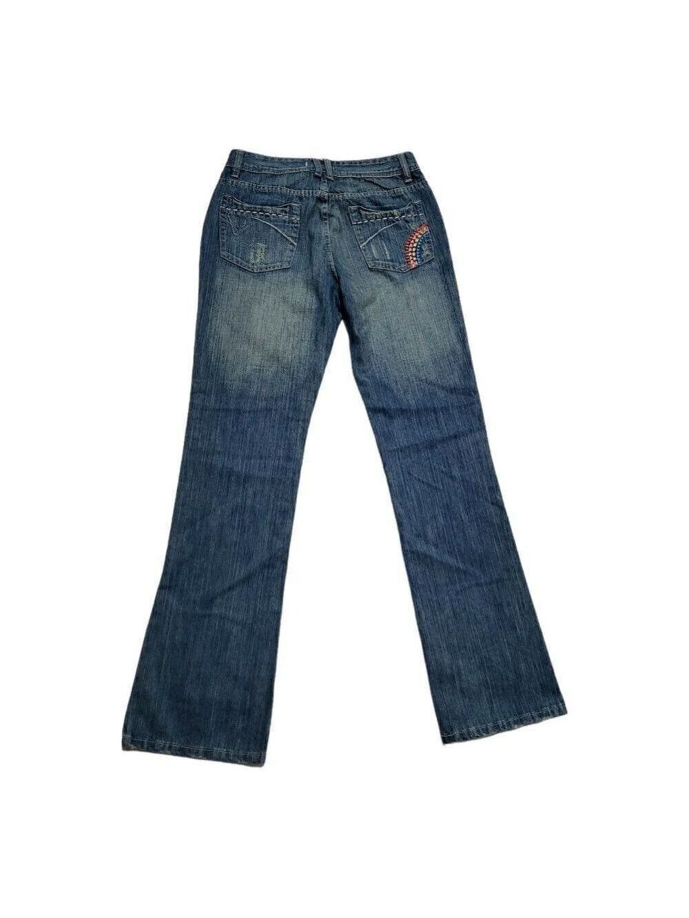 𝅺SMASH Vintage Denim Jeans Size 13 Blue Rainbow Embroidery Distressed